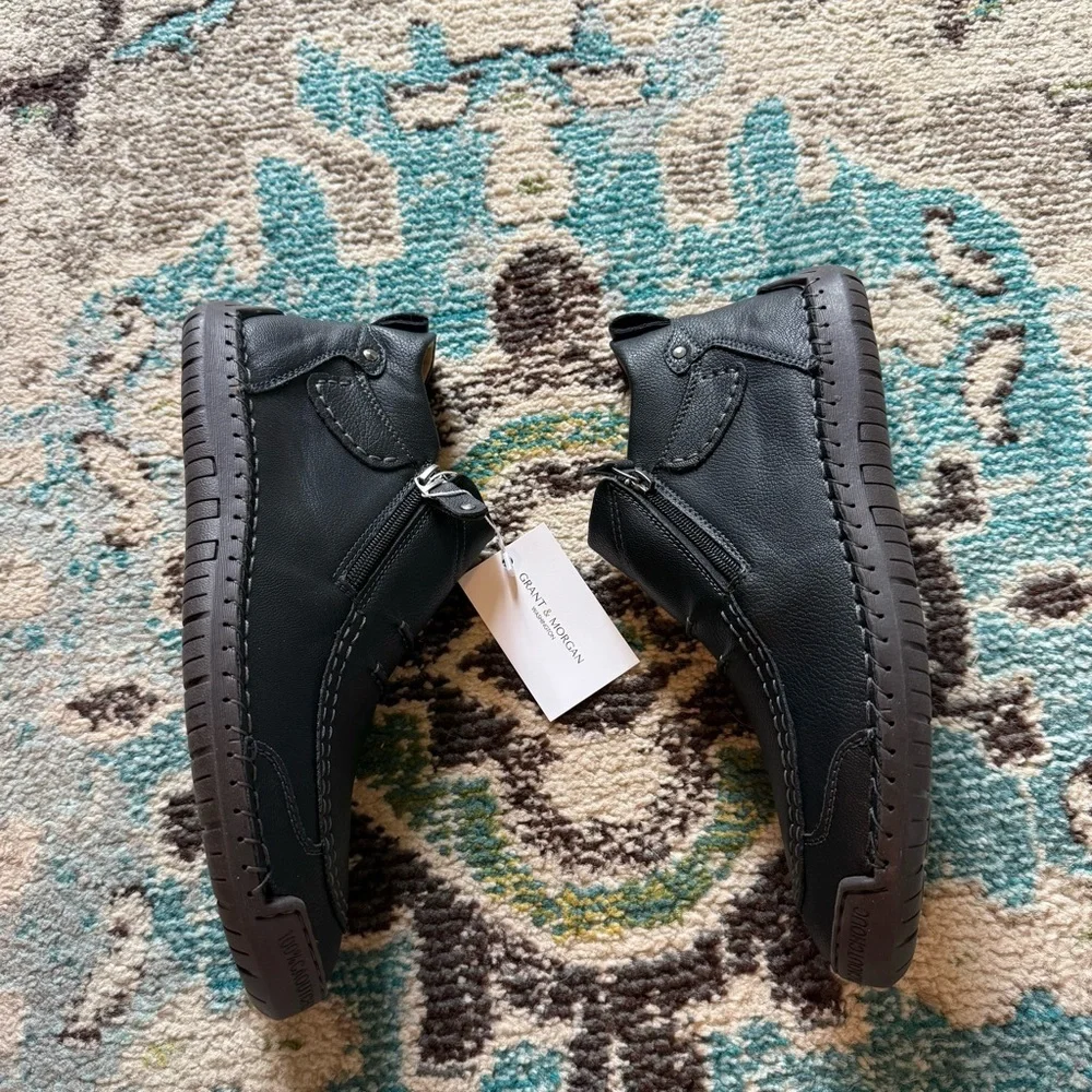 New Grant & Morgan Black Leather Boots Side Zip Comfort Shoes Men’s 12 EU 46